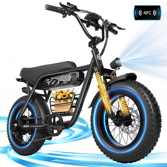 Electric Bike for Adults & Teens, 750W Peak 1500W Ebike, 30 MPH, 20" x 4.0" Fat Tires, 48V 15.6Ah Battery, 7-Speed , Front Suspension, All-Terrain Electric Bicycle, Black
