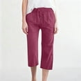 thumbnail image 4 of Garbnen Linen Pants Womens Drawstring Summer Elastic Waist Capris Pants for Women Vacation Straight Leg Beach Woman Trousers Pants with Pocket, 4 of 6
