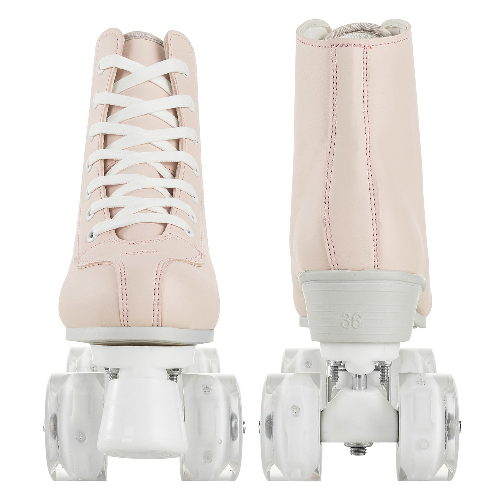 SLLINGLUO Roller Skate for Women, Adult Classic High Top Leather Light up Wheels Double Row Quad Skates, Pink, Size 7