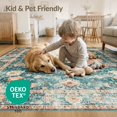 thumbnail image 4 of ODIKA 5'x7' Washable Area Rug Boho Distressed Vintage Detailing Scroll Border Center Bordered for Guest Room, Lounge, Apartment, Non-Slip Low Profile, Stain Resistant, 4 of 7