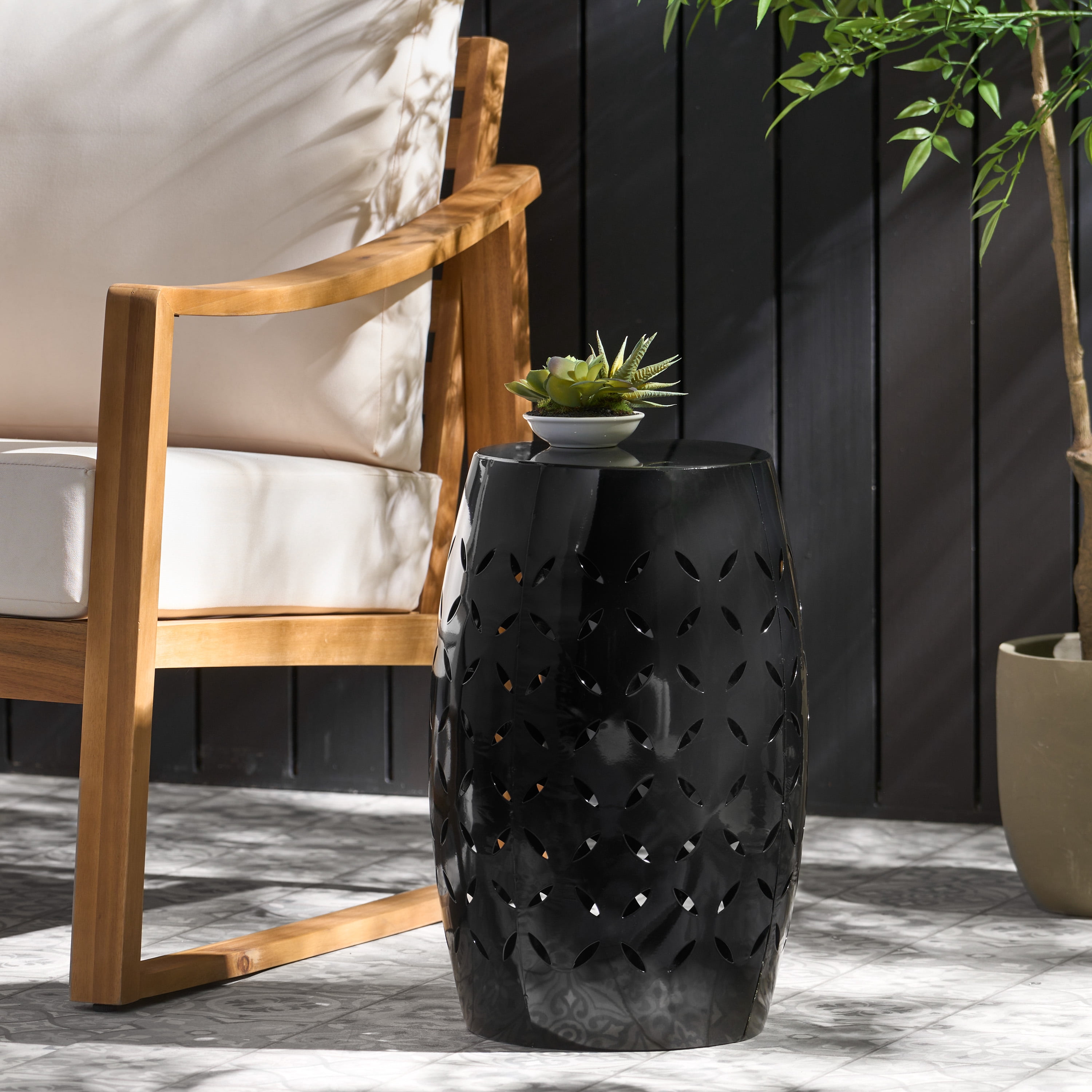Euroco Lilac 12" Accent Side Table, Cylindrical Design End Table for Living Room, Family Room, or Entryway, Industrial Style,Coffee Side Tables for Indoor Outdoor, Black Color