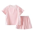thumbnail image 1 of LIJCC Girls Boys Sweatsuit Outfit Quick Drying Mesh Breathable Solid Color Short Sleeved T Shirt and Shorts Two Piece Set, 1 of 1