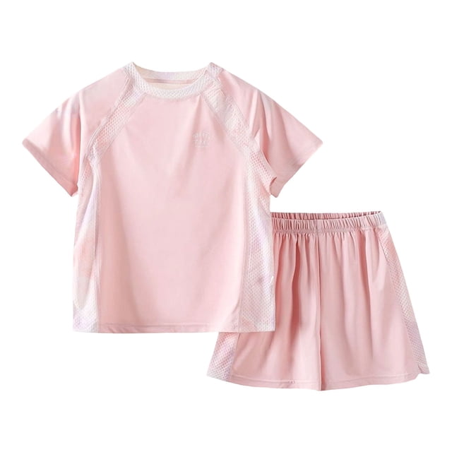 LIJCC Girls Boys Sweatsuit Outfit Quick Drying Mesh Breathable Solid Color Short Sleeved T Shirt and Shorts Two Piece Set