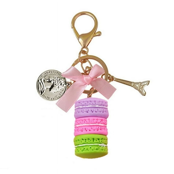 Fashion Cake Keychain Car Keyring Women Bag Charm Accessories Macaron with Paris Tower Key Chain Jewelry Gift for Girls