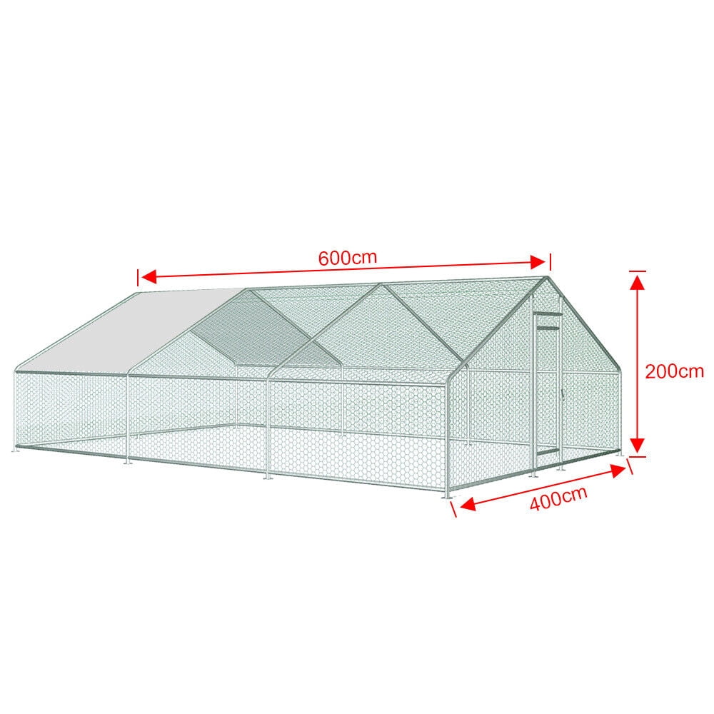 20ft Chicken Coop Run Cage Dog Cage Fence Outdoor Kennel Metal Playpen w/ Cover