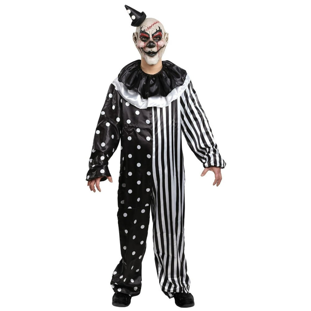 Halloween Costumes With Black And White Stripes - Black and White Dots and Stripes Kill Joy Clown Unisex Large Child