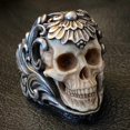 thumbnail image 4 of Vintage Polish Floral Armor Antler Skull Ring, 4 of 5