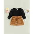thumbnail image 3 of hirigin 2PCS Toddler Girls Fall Outfits, Long Lantern Sleeve Ribbed Knit Tops + Button Skirt Set, 3 of 8