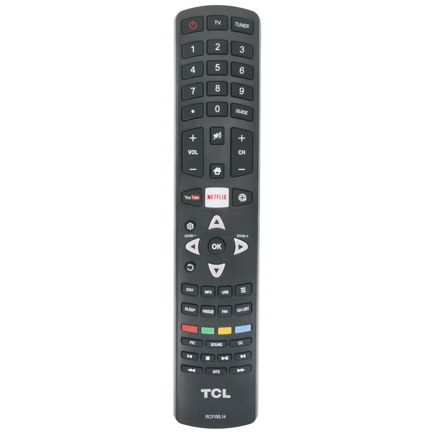 RC3100L14 Remote with YouTube Netflix Key for TCL TV LED LCD