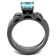 thumbnail image 3 of Luxe Jewelry Designs Set of 3 Women's Light Black IP Stainless Steel Wedding Ring with Sea Blue CZ, 3 of 4