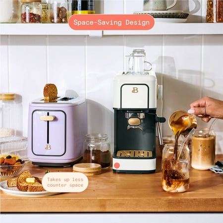 Beautiful Slim Espresso Maker with 20-Bar Pressure, White Icing by Drew Barrymore