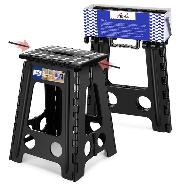 Taburete plegable ACKO, 44,45 cm, 180 kg de capacidad, negro