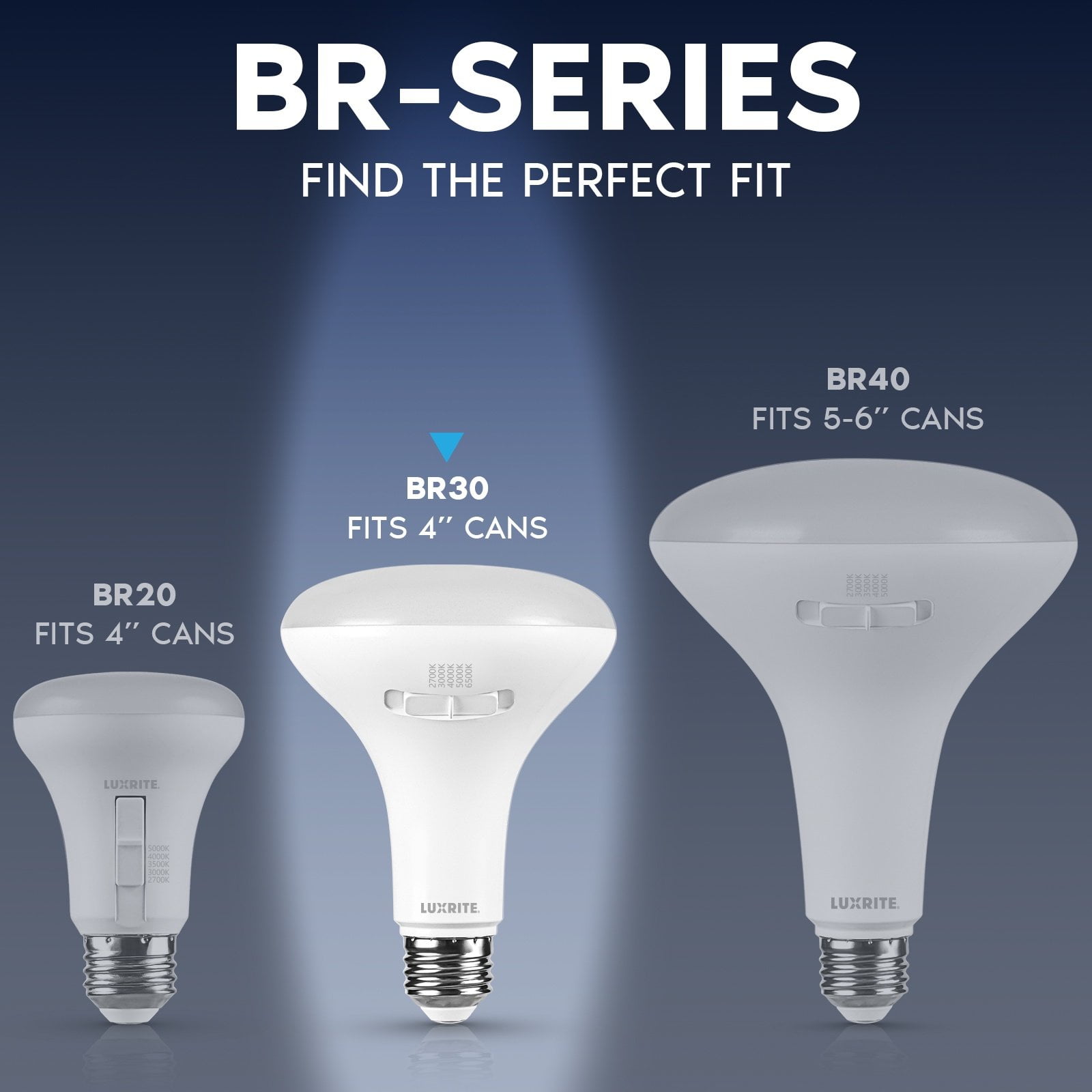Luxrite BR30 LED Light Bulb 10W=85W 5CCT Dimmable 850 Lumens LED Flood Light Bulb UL Listed E26 Medium Base 6-Pack