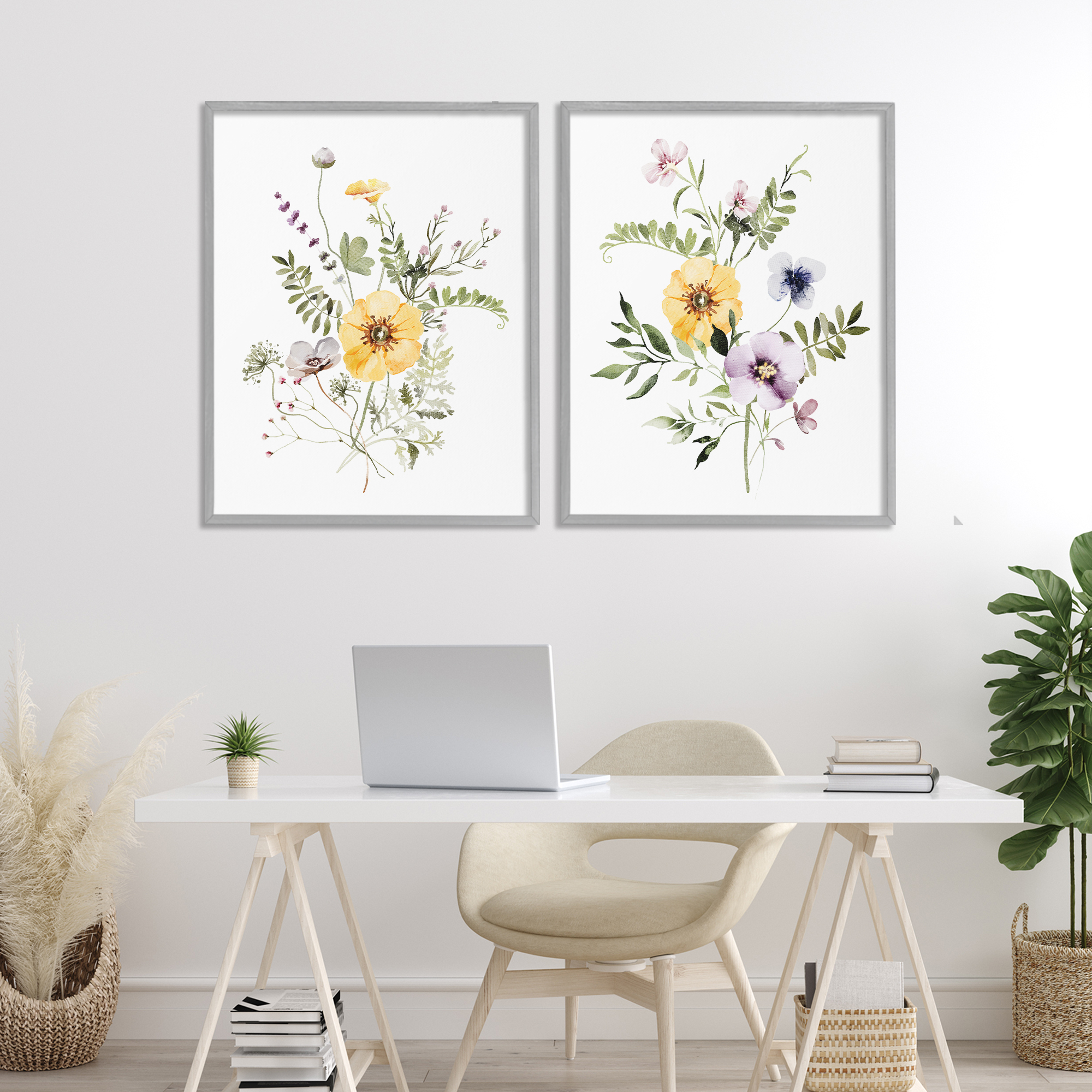 Bundles of Gardening Herbs 2 Piece Gray Framed Giclee Art Set, design by Lettered and Lined