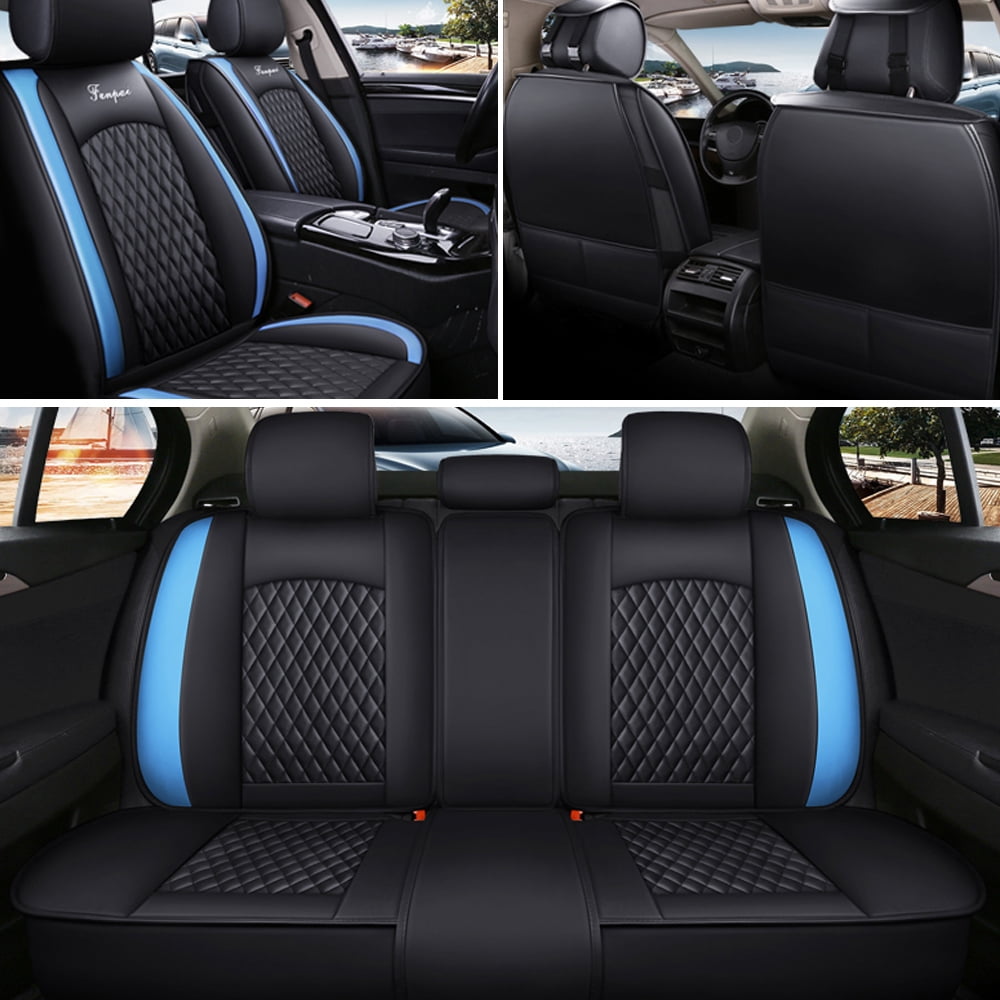 Tuqiang Car Seat Covers for toyota for Corolla Cross 2021-Present 5-seater Leather Auto Seat Protector, Waterproof Scratch-resistant Luxury Auto Seat Cushion Protector, Black and Blue