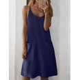 thumbnail image 3 of Vestido de verano Zeagoo Boho para mujer con bolsillos, sin mangas, azul marino, talla M, 3 of 5