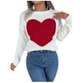 thumbnail image 2 of Craaazy Womens Sweaters Heart Printed Round-Neck Long Sleeved Blouse Knit Top Gifts, 2 of 5
