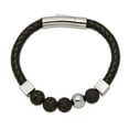 thumbnail image 3 of Primal Steel Stainless Steel Polished with Lava Stone Black Leather 8 Inch Bracelet, 3 of 7