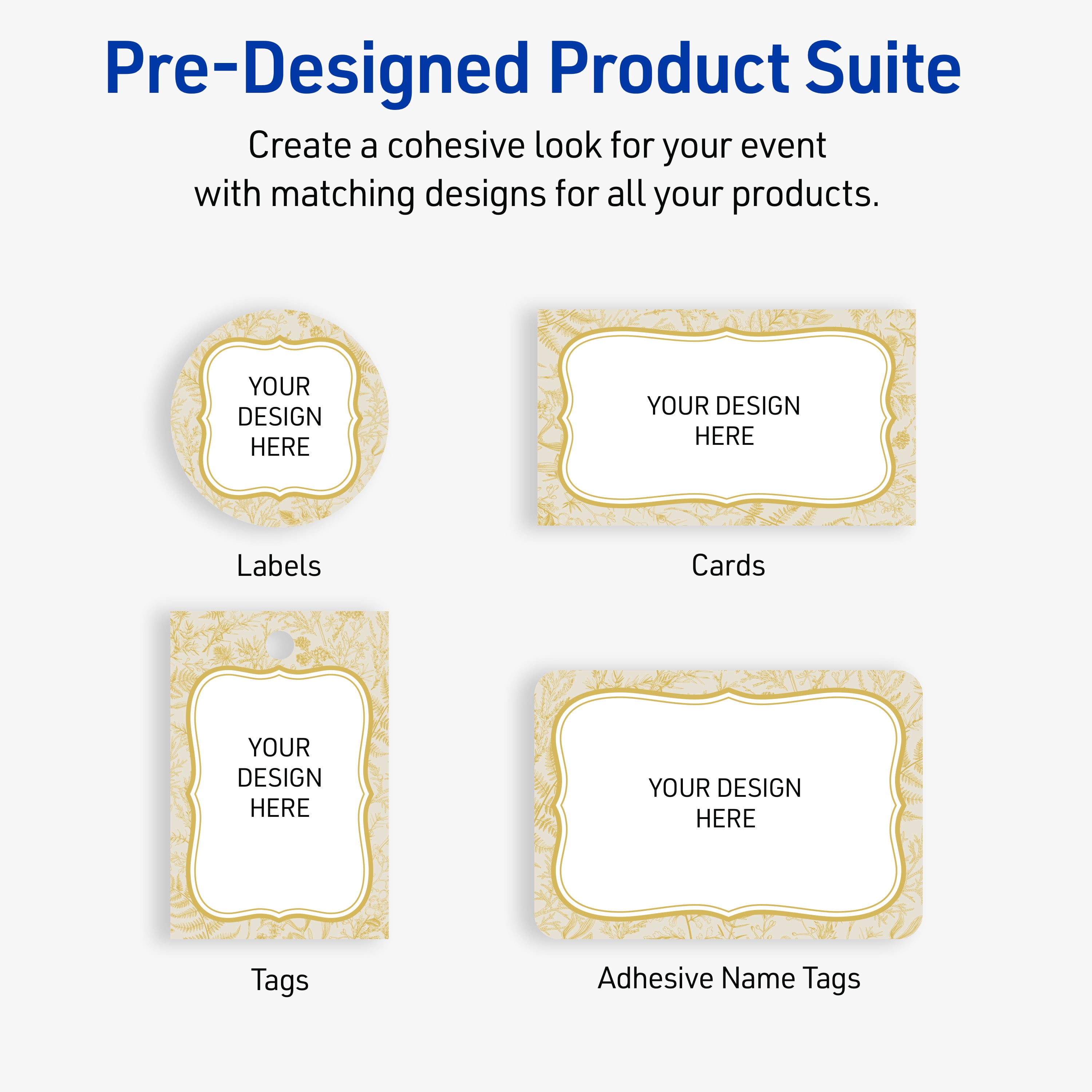 Avery Labels, 2" x 2", Matte White, Flourished Metallic Gold Florals