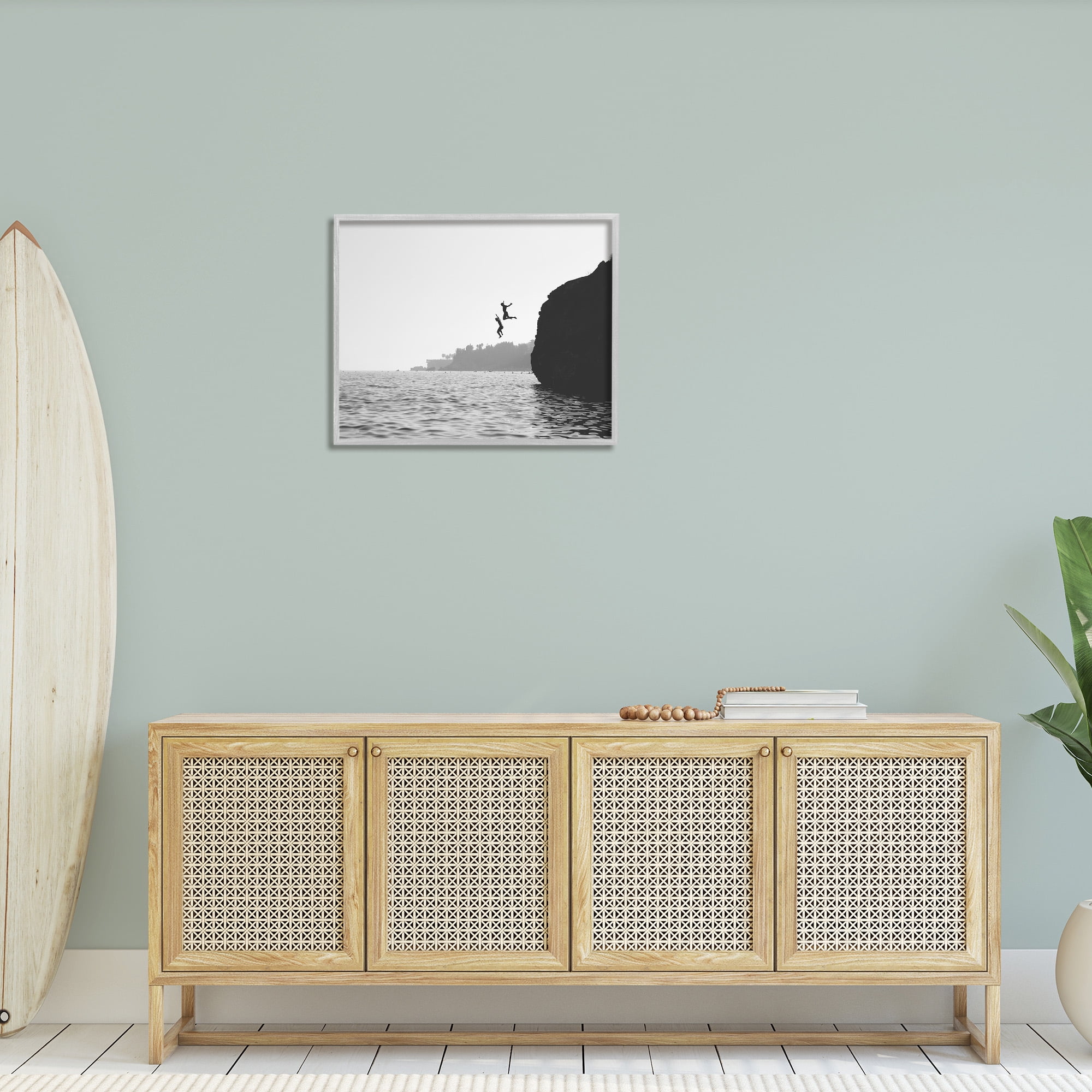 Stupell Industries Diving Ocean Cliff Landscape Photography Gray Framed Art Print Wall Art, 30 x 24