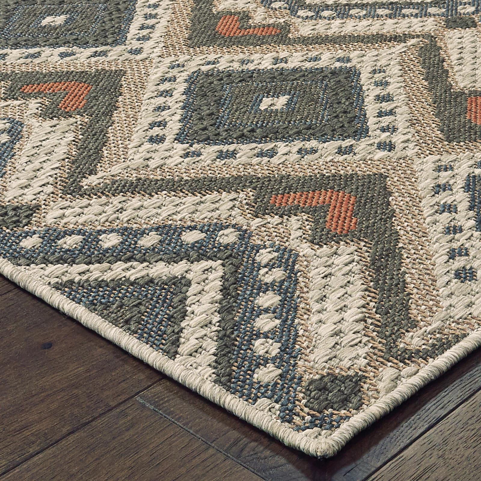 Avalon Home Lakeland Tribal Indoor/Outdoor Rug, 5'3" X 7'3", Grey/ Orange