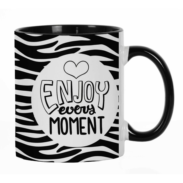 Inkdotpot 11 OzCeramic CoffeeMugs Enjoy Every MomentPositive Thinking Quotes Gift For Friends-Black