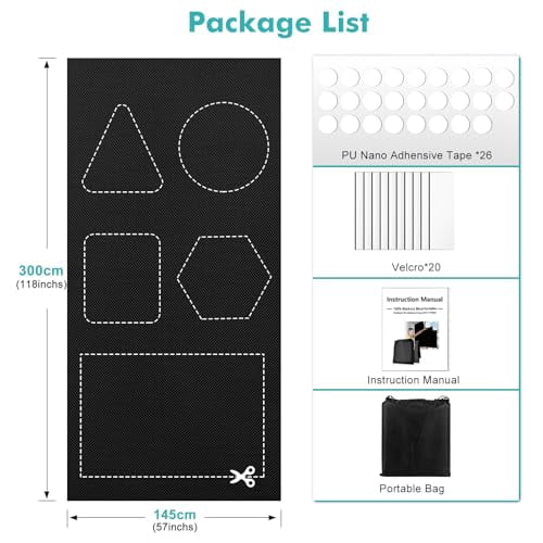 Blackout Curtains for Bedroom, 118 x 57 Inch Portable Window Blinds, No Drill DIY Blackout Shades with Adhesive Stickers for Nursery, Travel, and Home Use