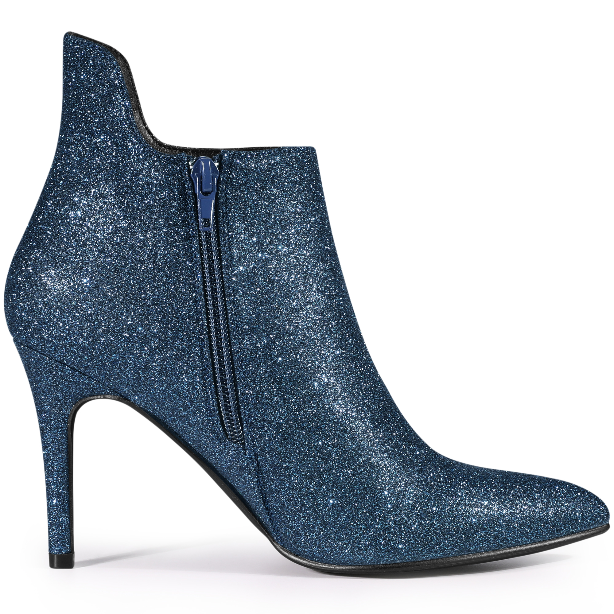 DARING DIVA Women's Glitter Pointed Toe Stiletto Heel Cutout Ankle Boots Navy Blue US 8