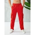 thumbnail image 4 of Sunisery Men Casual Straight Leg Jogger Heavy Weight Fleece Cargo Pocket Sweatpants Red 2XL, 4 of 7