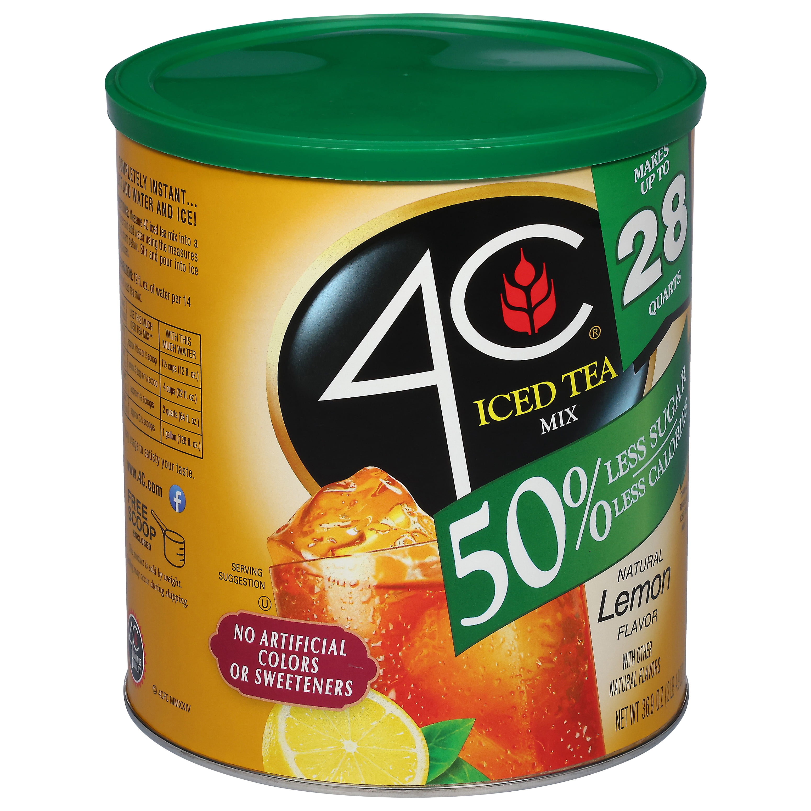 (3 pack) 4C 28qt Reduced Sugar Iced Tea, Lemon, 36.9oz
