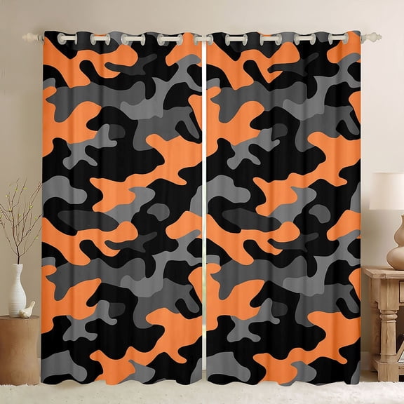Feelyou Grey Orange Camo Black Out Curtains, Abstract Curtains Pack of 2 (42x63 Each)