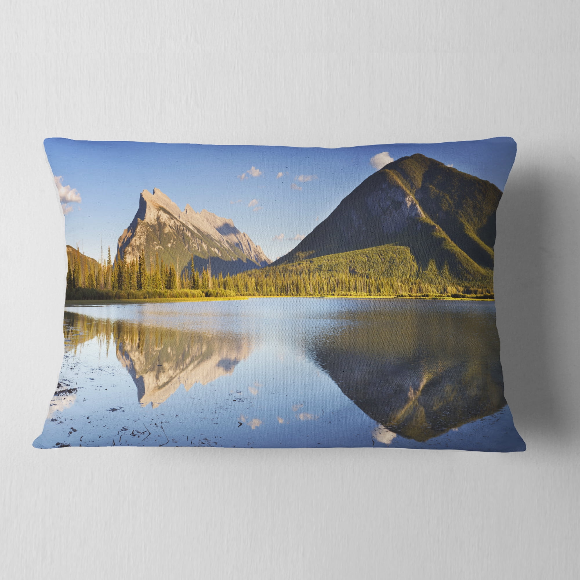 Designart Vermillion Lakes and Mount Rundle - Landscape Printed Throw Pillow - 12x20