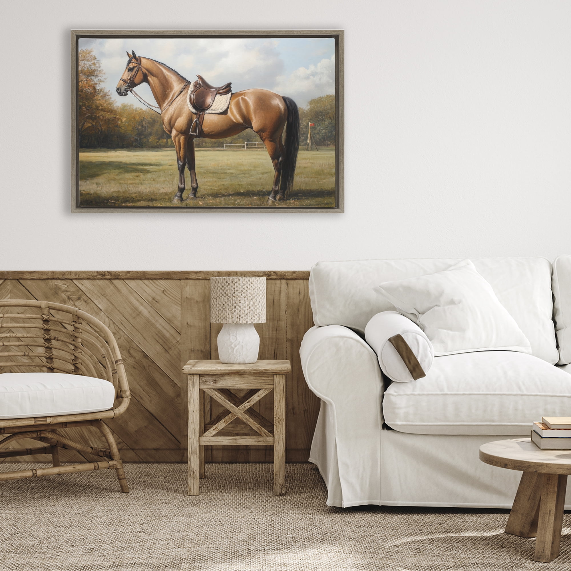 Stupell Industries Show Ready Horse with Saddle Brown Framed Floater Canvas Wall Art, design by Petal Prints Design