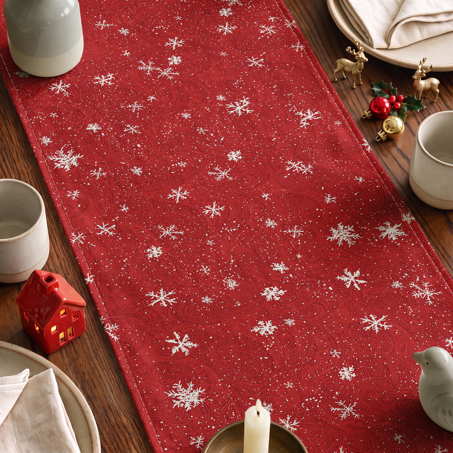 Sm:)e Snowman Christmas Table Runner, Red 13x90 Inch photo 5