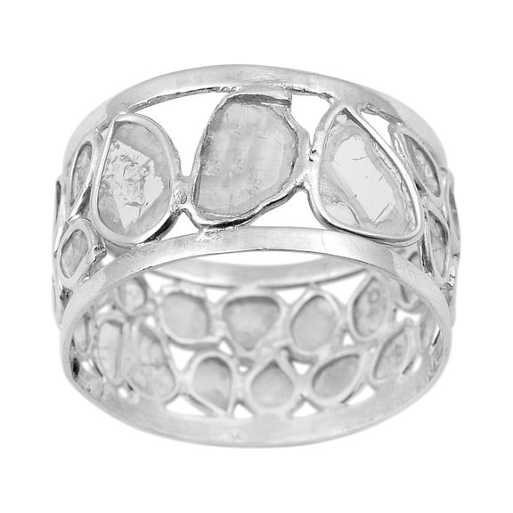 Mooneye 1.60 CTW Natural Diamond Polki Eternity Women Valentines Day Gift Ring 925 Sterling Silver