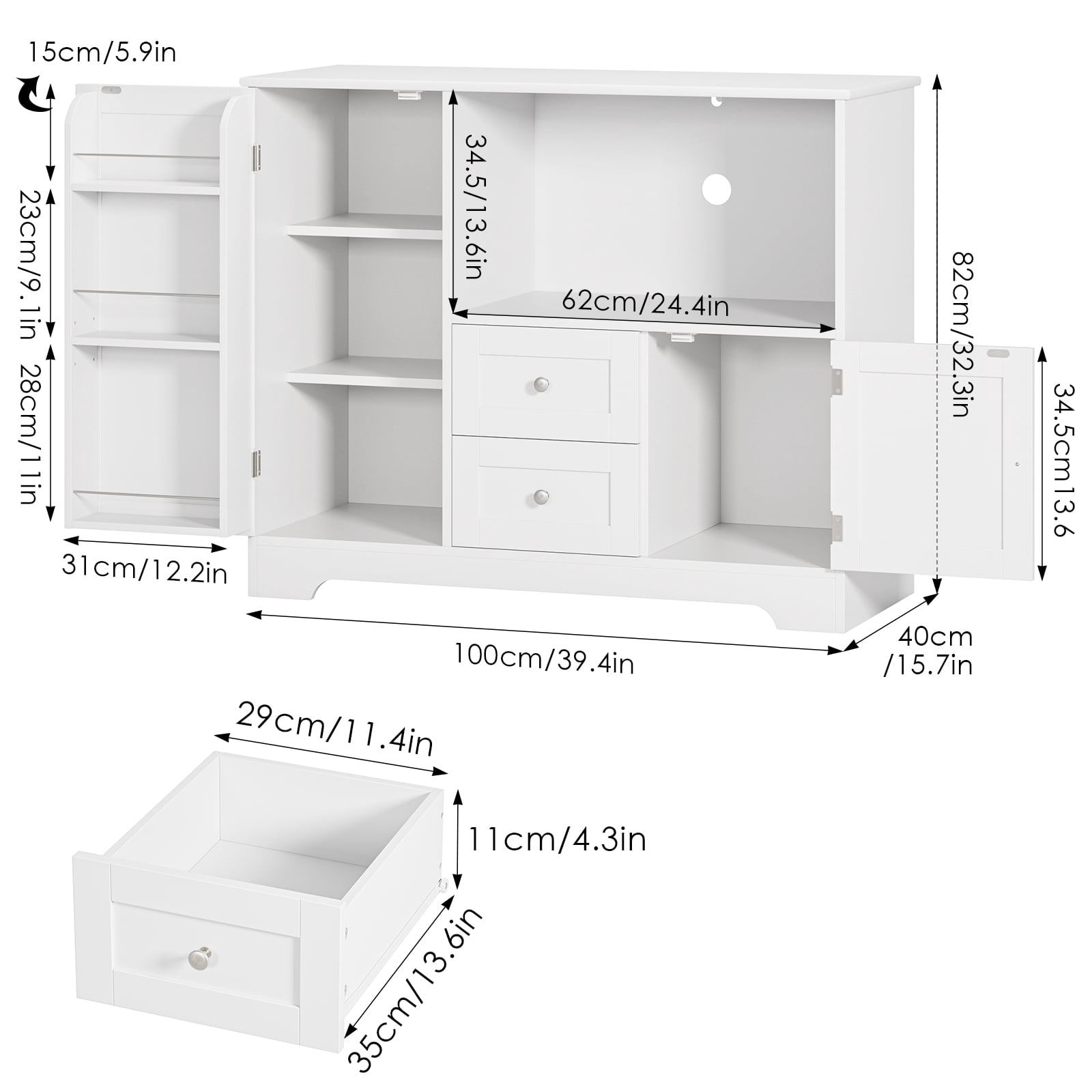 Homfa 40'' Kitchen Storage Cabinet, Buffet Cabinet Sideboard with  Drawers and Adjustable Shelves, Microwave Cabinet for Dining Room, White