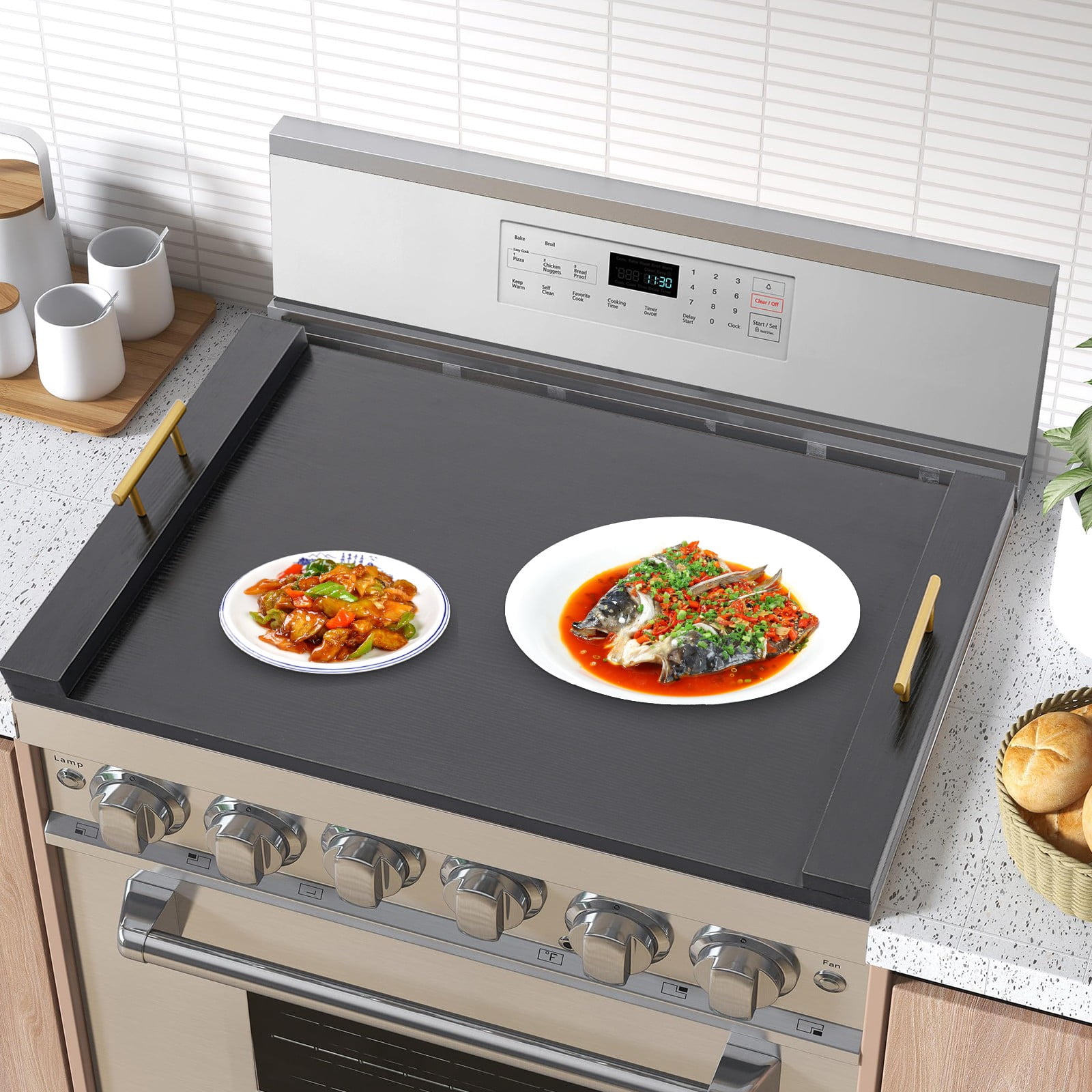 Home Kitchen Stovetop Plate, Rectangular Stove Top Cover, Black Noodle Board Stove Covers 29.9x21.6x2.4in