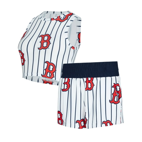 Women's-Concepts Sport White Boston Red Sox Pinstripe Record Tank & Short Set