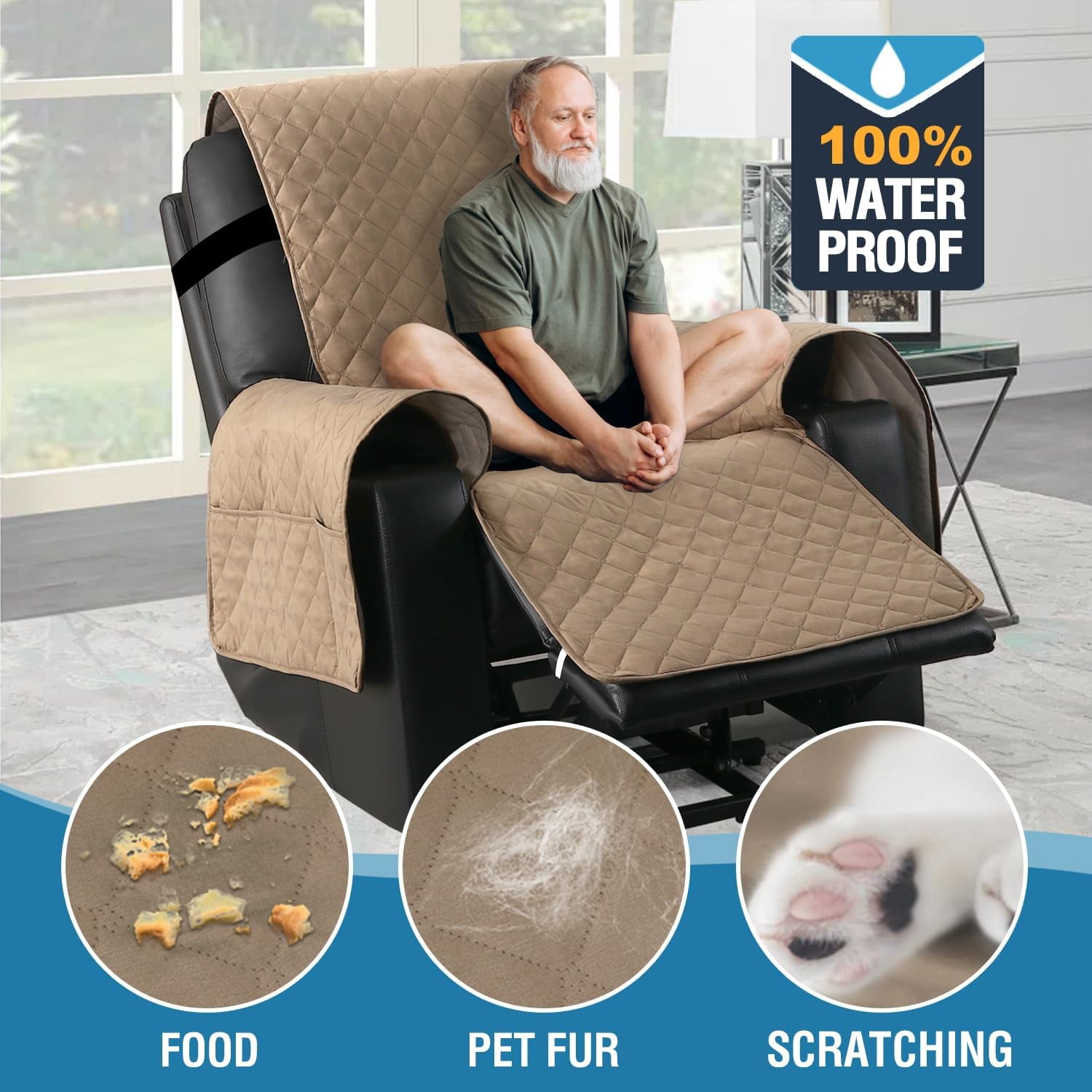 DEFNES Power Lift Recliner Chair Cover Waterproof Non Slip with Pockets Gray Walmart