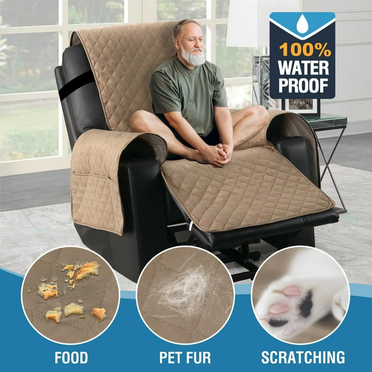 DEFNES Power Lift Recliner Chair Cover 100 Waterproof Non Slip with Pockets Khaki Walmart