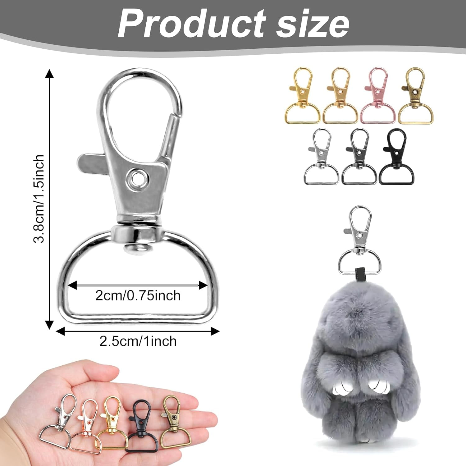 60PCS Key Chain Clip H s, Swivel Clasp H s, D Ring Clip Lanyard Hardware for Keychain Making(3/4”Inside Width)