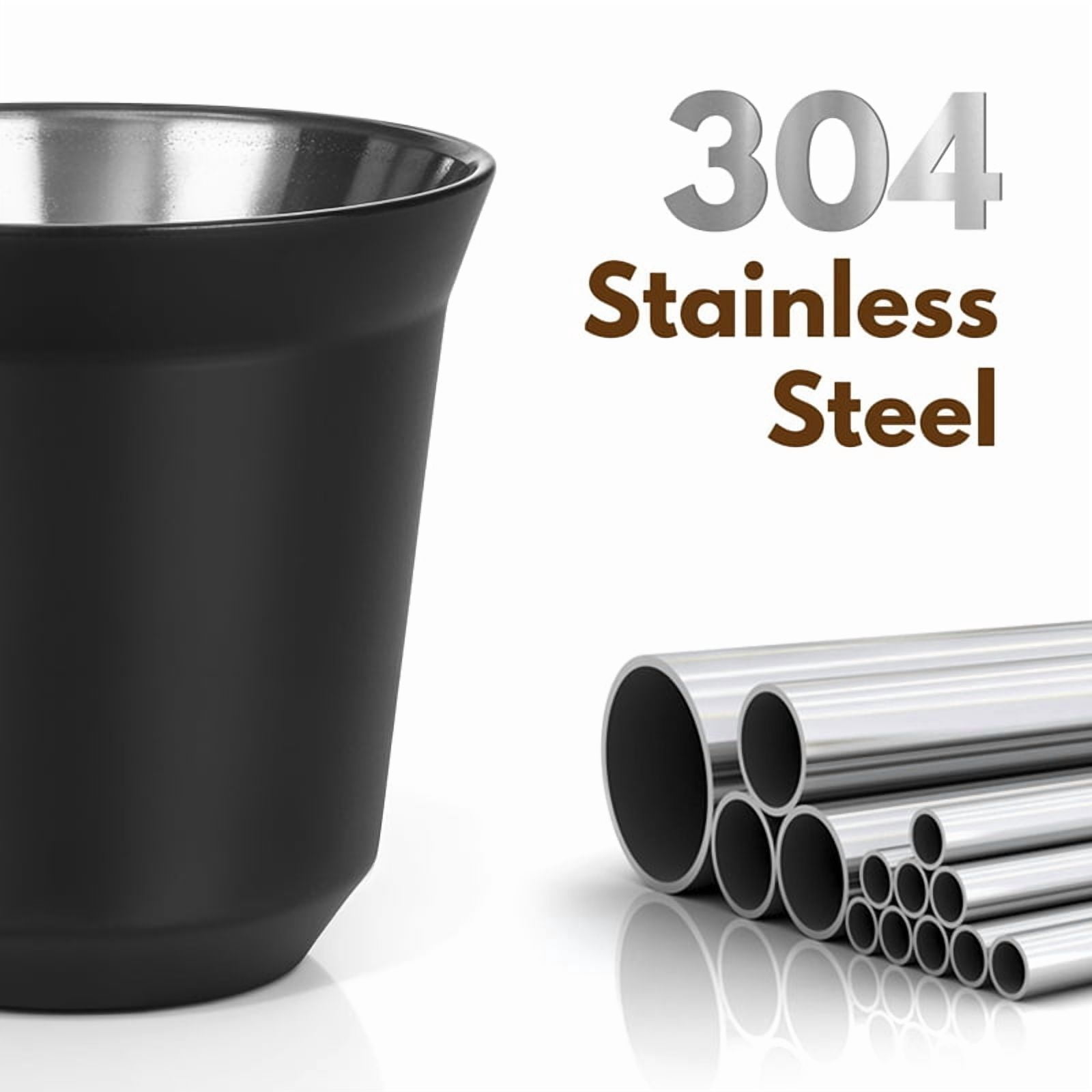 80ml Stainless Steel Espresso Cups Set - 4 Pack Double Wall 304 Stainless Steel Demitasse Cups 2.7oz,Black