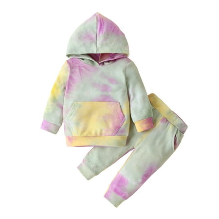 

Newborn Baby Boys Girls Hoodie Tracksuit Outfits Kids Long Sleeve Rainbow Tie-Dye Hoody Pants Set Sweatshirts Pullover Tops Long Pants Spring Autumn Two-Piece Suit