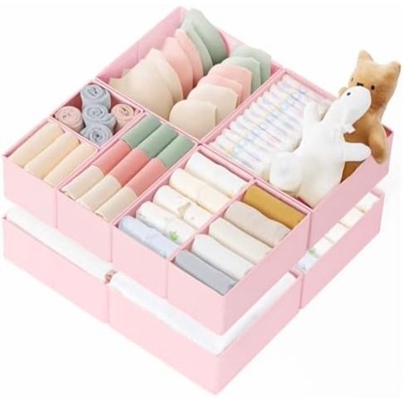 Drawer Organizer Clothes 10 Pack Dresser Organizer for Baby Clothes Underwear Sock- Foldable Closet Organization and Storage Dividers Bins for Nursery Bedroom (Pink)