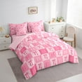 thumbnail image 3 of jejeloiu Initial Letter B 7 Pieces Bedding Comforter Set,Kawaii Bow Knot Full Bedding Set,Pink Plaid Grid Fitted Sheet Flat Sheet For Kids,Breathable Bedroom Decoration Reversible, 3 of 8