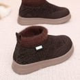 thumbnail image 3 of Women's Knit Snow Boots Furry Lined Slip on Winter Ankle Booties Casual Platform High Top Walking Shoes Brown Size 5.5, 3 of 5
