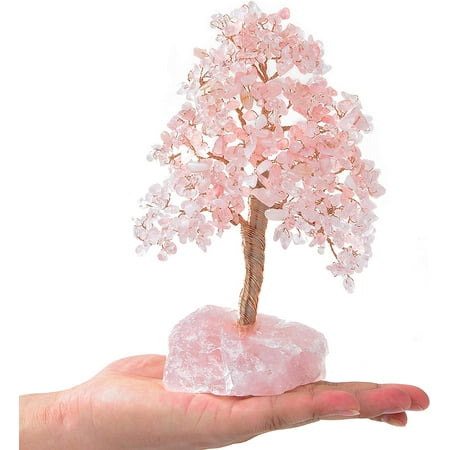

bzfwm Premium Natural Peridot (414 Gemstone Count) Chakra Crystal Tree with Rose Quartz Base with Healing Properties - Bonsai Feng Shui Money Tree for Peace Tranquility and Good Luck