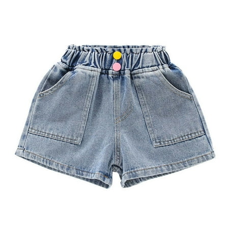 

Huvoen Dance Workout Sport Shorts Big Girls Summer Thin Colorful Buttons Elastic Waist Shining Denim Perforated Denim Shorts Blue 10-11 Years