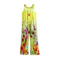 thumbnail image 1 of Imprimir overoles sueltos pierna ancha moda casual cómodo sin mangas impresión suelta mono para las mujeres amarillo M, 1 of 6