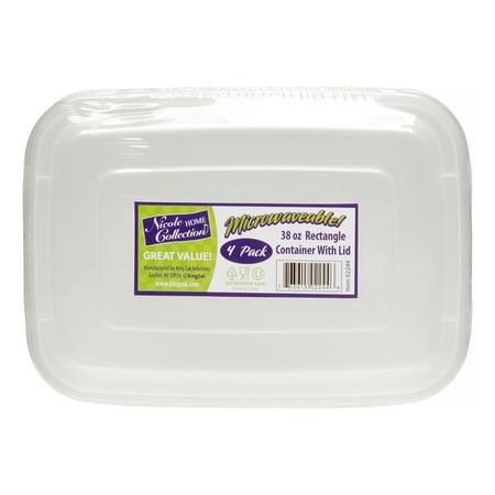 Nicole Home Collection Microwaveable Containers, Rectangular, 38 Oz, White, 4 Ct